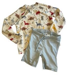 H&M Kids Dinosaur Rashguard Set - Cream and Light Blue 3/4T